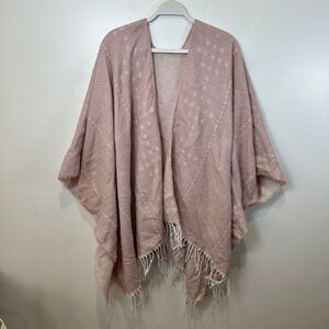 Gentle Fawn Blush Pink Polka Dot Fringe Kimono Wrap Shawl Cardigan Cover Up XS/S